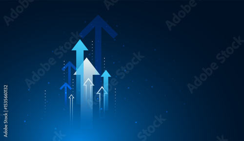 A cluster of upward-pointing arrows in gradient blue shades symbolizes accelerating growth, success, and forward momentum. technological growth concept vector illustration
