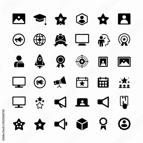 Create vibrant, modern icons depicting various online courses and webinars, including live streaming, video lectures, and interactive elements.