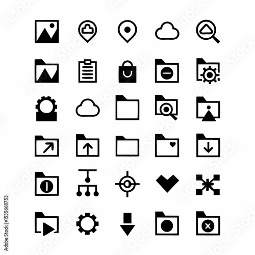 Design a set of intuitive icons representing various stages of an order's journey placement, processing, shipping, delivery, and return.  Include tracking elements.