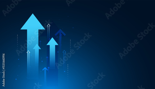 The dynamic background with glowing blue arrows illustrates positive digital market trends and continuous upward movement. growth concept vector illustration
