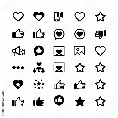 Design a set of vibrant icons representing product ratings and reviews, including stars, thumbs up/down, speech bubbles, and percentage indicators.