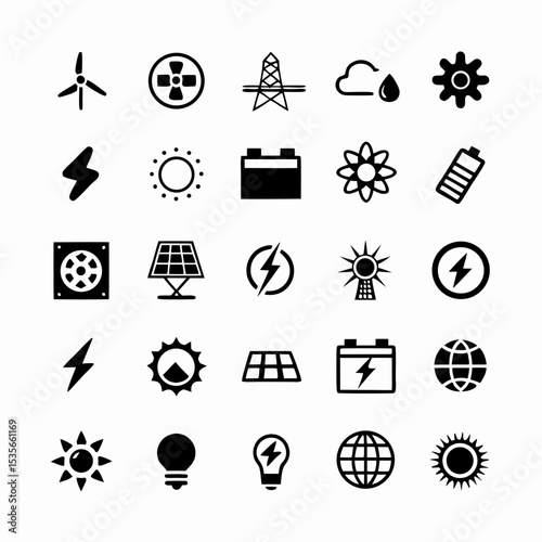 Create a vibrant infographic showcasing diverse renewable energy sources, emphasizing solar power with detailed icons.  Include wind turbines, hydro, geothermal, and biomass symbols.