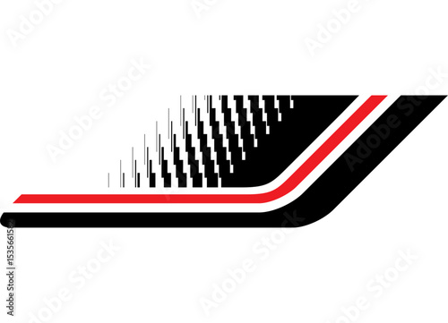 Vector red and black pattern on a white background. Sport design element for a sports car, boat, sportswear, toy. Vector background. Racing, speed. Dynamic stripe