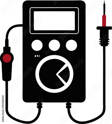 "Silhouette vector of a digital multimeter with test leads" on a white background