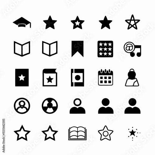 Design clean, modern icons for a student portal interface  assignments, grades, calendar, announcements, messaging, library, profile, settings.