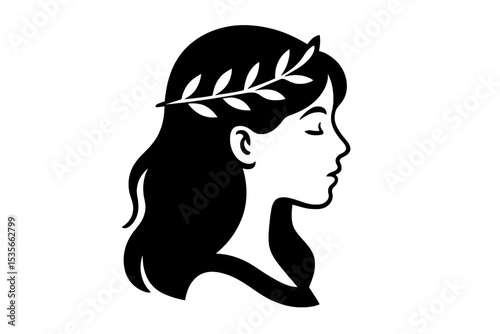 Virgo zodiac sign vector icon. Greek goddess head silhouette with a laurel wreath. Beautiful woman face profile. Astrology, beauty, nature, spa logo symbol. Minimalist design.