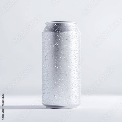 Silver aluminum can with condensation isolated on white background