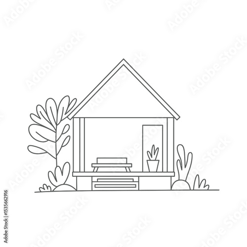Cozy Cottage House Line Drawing Illustration