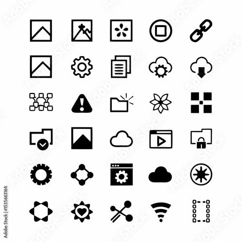 Create a visually appealing infographic showcasing various Git and version control system icons.  Include branching, merging, commit, push, pull icons.