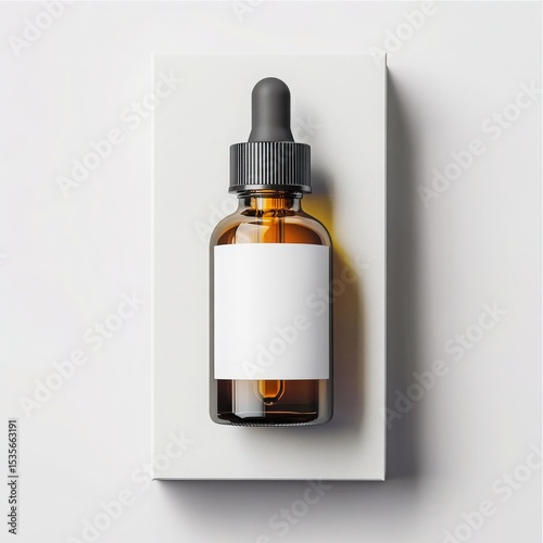 Amber glass dropper bottle mockup isolated on white background