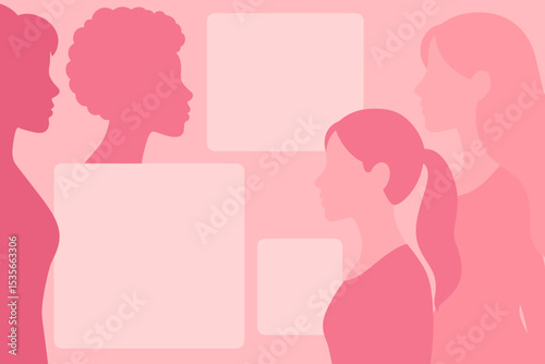 Diverse women silhouettes in profile. Multicultural community of females with speech bubbles. Concept for Women's Day, feminism, sisterhood, empowerment, communication.