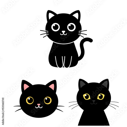 Adorable Black Cat Designs Perfect for Branding Cute Kitten Logo Icons Childrens Book Pet Shop