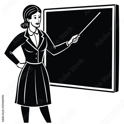 Teacher woman presenting lesson blackboard illustration