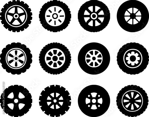 car tire illustration icon black and white silhouette