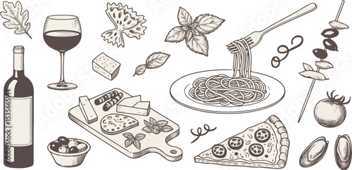 Hand-Drawn Italian Food and Wine Collection