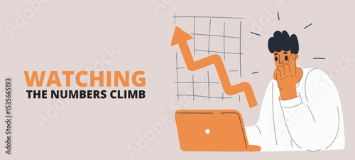 Cartoon vector illustration of a man analyzing a declining graph against a dark background, symbolizing financial challenges and business setbacks