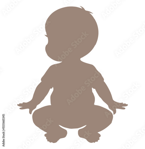 Vector illustration of baby silhouette in crawling and sitting positions, toddler movement poses, black infant figures collection for child development ...