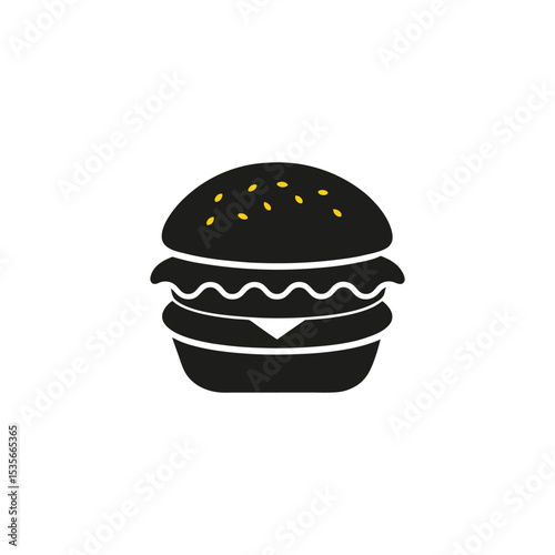 Vector art of black burger with cheese and lettuce isolated on white background