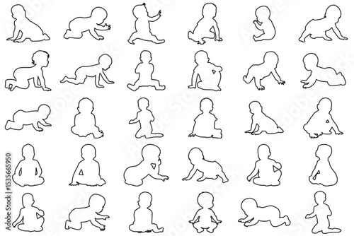 A set of sweet baby silhouettes capturing tender moments and activities.