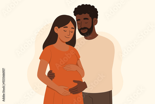 Loving African American Couple Embracing Pregnancy. Expecting Parents Holding Belly. Family Anticipation, Parenthood Bond, Maternity Support, Tender Moments, Diverse Relationship, Future Together