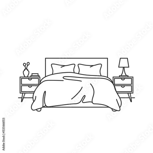 Cozy Minimalist Bedroom Illustration Line Art Design