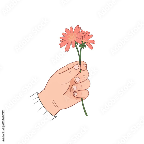 A hand gently holding a delicate bouquet of pink flowers a charming floral design perfect for branding or logo creation