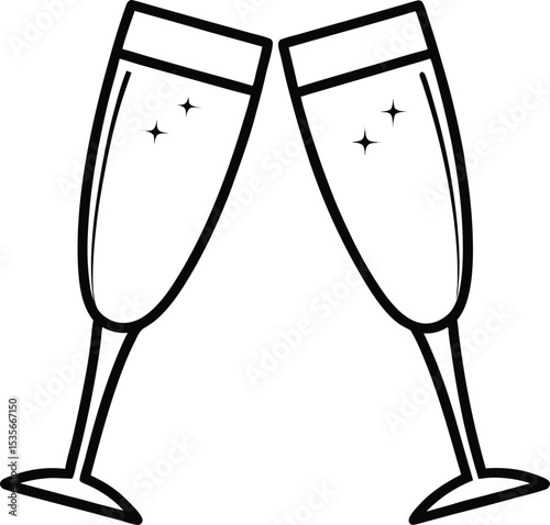champagne glasses icon line art vector illustration on transparent background