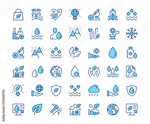 Environment icons. Vector line icon set. Modern outline design. Blue concept