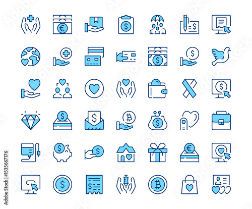 Charity icons. Vector line icon set. Modern outline design. Blue concept