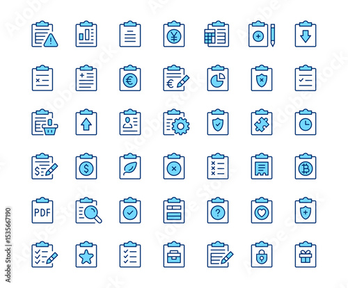 Clipboard icons. Vector line icon set. Modern outline design. Blue concept