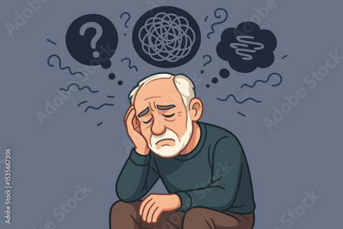 Elderly Man Mental Health Dementia Confusion Depression. Senior Memory Loss Anxiety. Question Mark. Cognitive Impairment. Aging Brain. Stress Loneliness. Alzheimer’s Awareness Concept