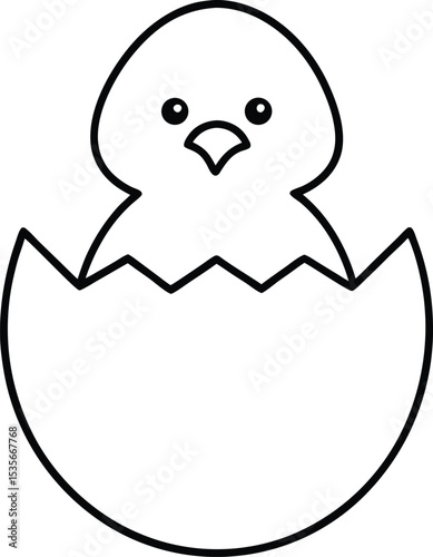 chick in eggshell icon line art vector illustration on transparent background