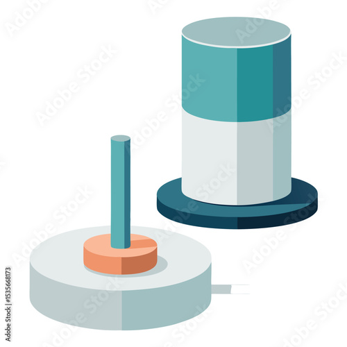 Isometric Illustration of Two Abstract Cylindrical Shapes One Teal and Gray the Other Teal and Orange on a White Background Modern and Minimalist