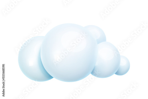 Blue glossy bubble 3d cloud icon in realistic style isolated on white background. Cumulus rounded cloudy shape for weather forecast. Trendy cute element. Vector illustration