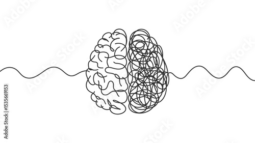 Organized vs. Chaotic Mind A Single-Line Brain Illustration