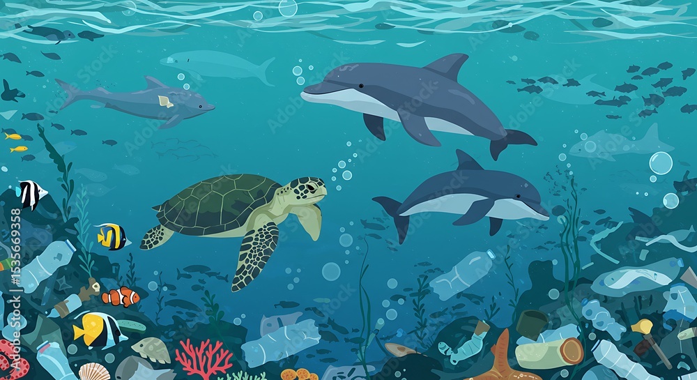 Obraz premium vector illustration of underwater sea animal, save the sea save the world, world environment day