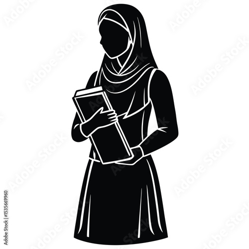 Muslim woman student holding books silhouette