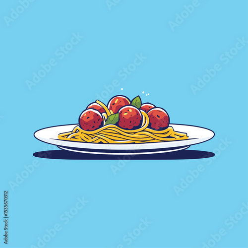 Meatball spaghetti logo icon flat vector design