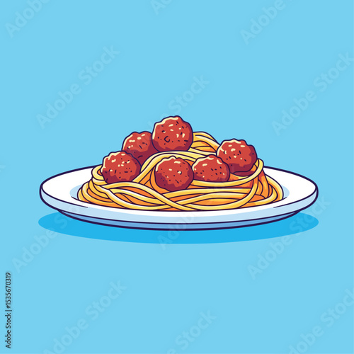 Meatball spaghetti logo icon flat vector design