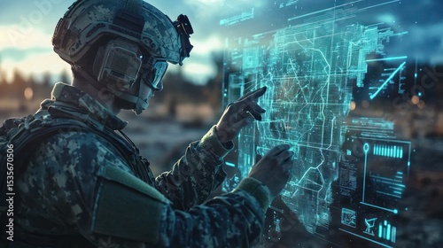 Soldier interacting with holographic map