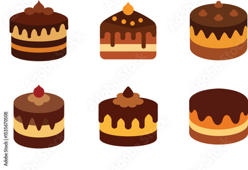 A set of chocolate cake vector art illustration