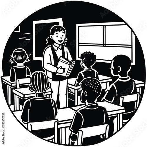 Teacher reading to elementary school students