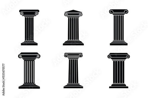 A set of Greek column silhouette vector art illustration