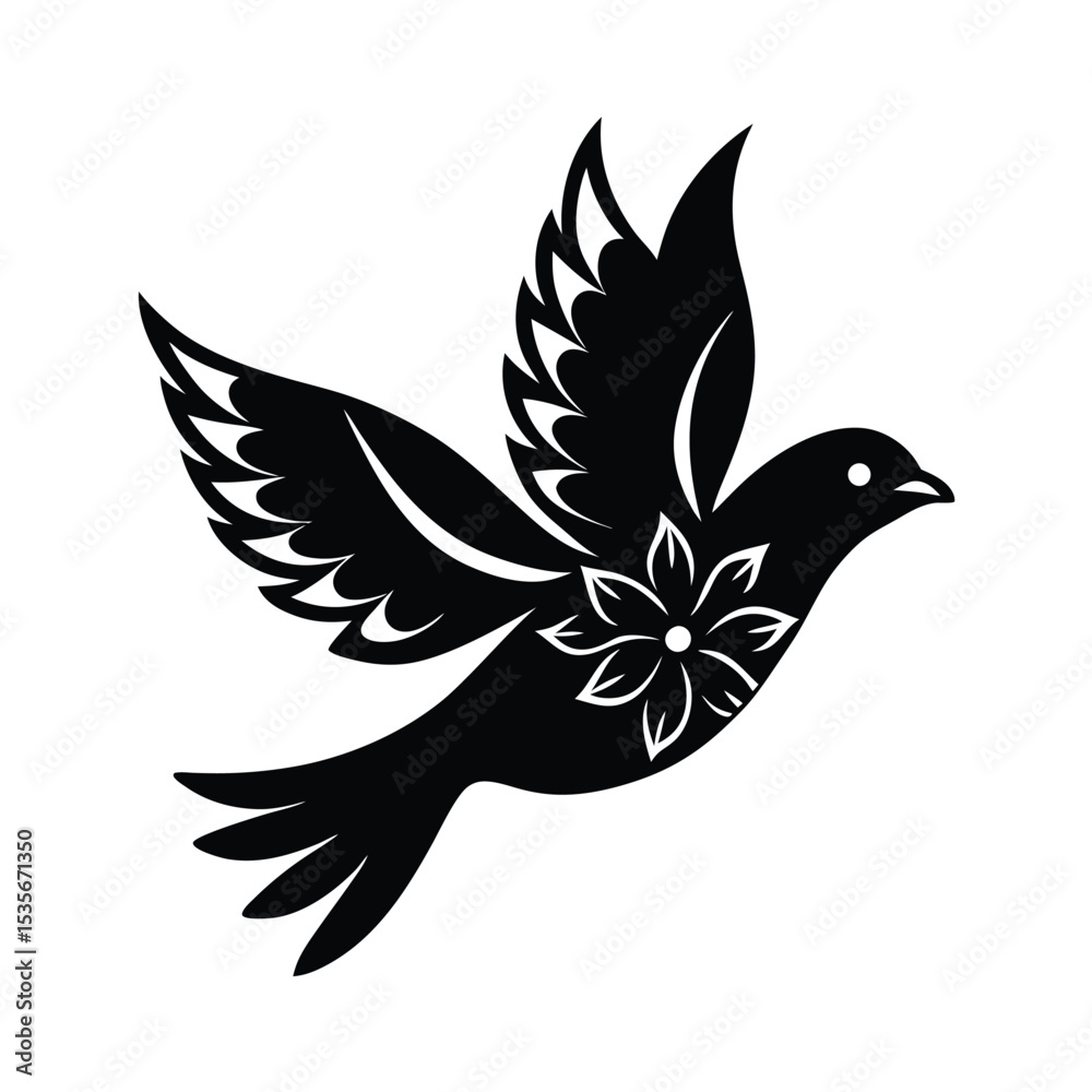 Fototapeta premium Bird Flying Floral Vector Design