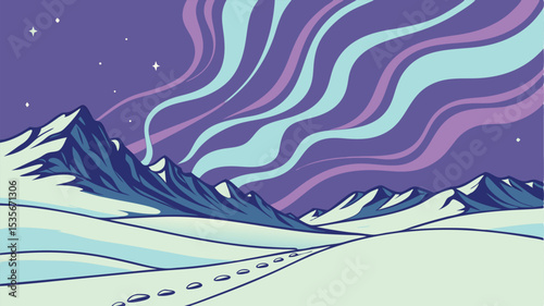 Serene Arctic Landscape Design Featuring Mountains and Aurora Borealis