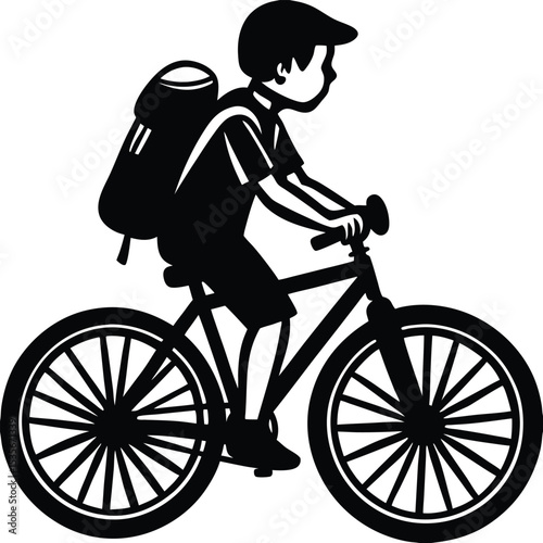 Boy riding bicycle with backpack illustration