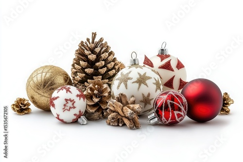 Delightful Christmas Themes Isolated on White Background, Depth of Field