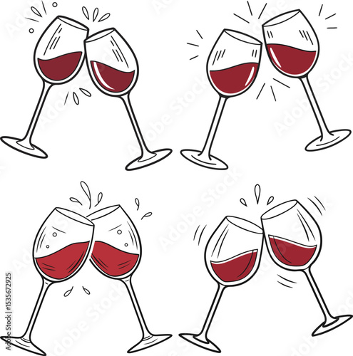 Two glasses of wine cheers icon. Wine glasses toasting icon isolated on white background