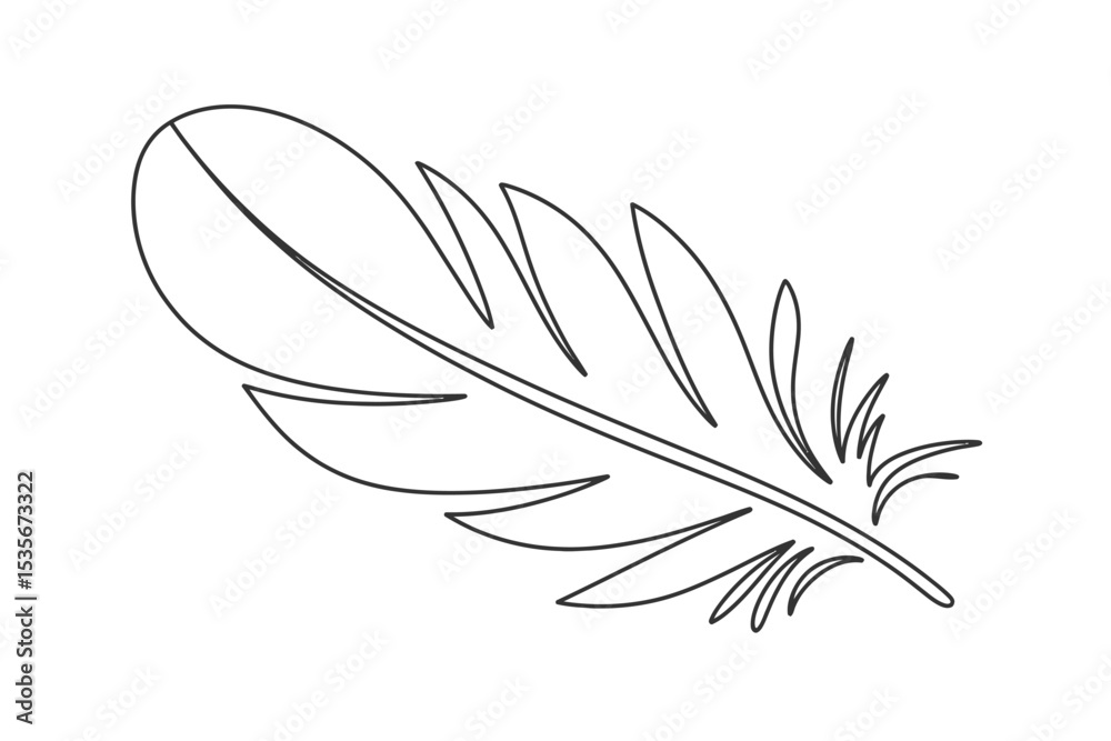 Obraz premium Single Line Feather Drawing Minimalist Bird Feather Illustration