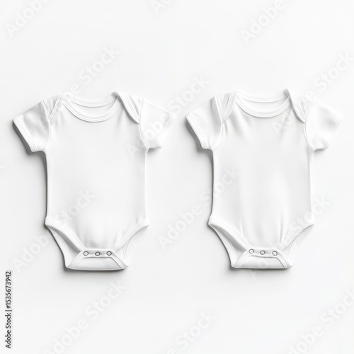 Two blank baby bodysuits isolated on white background